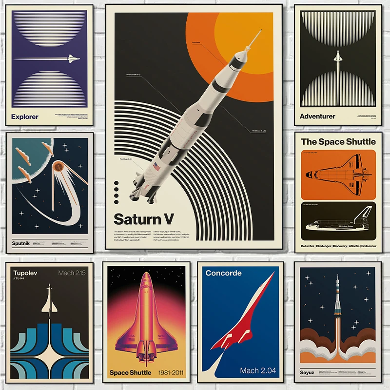 Star Map Poster - Retro Abstrakcyjne Kosmiczne Skrzat Sputnik Minimalistyczne